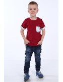 Jungen-T-Shirt mit Tasche, Burgunderrot NDZ4477 – Online-Shop – Boutique